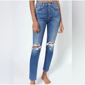 RE/DONE Jeans Womens Size 29 90s High Rise Ankle Crop in Dusk Destroy Button Fly